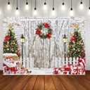 LYCGS 8X6ft Christmas Backdrop - White Barn Door Snowflake Xmas Tree Gifts Photography Background Party Decoration Banner X-176