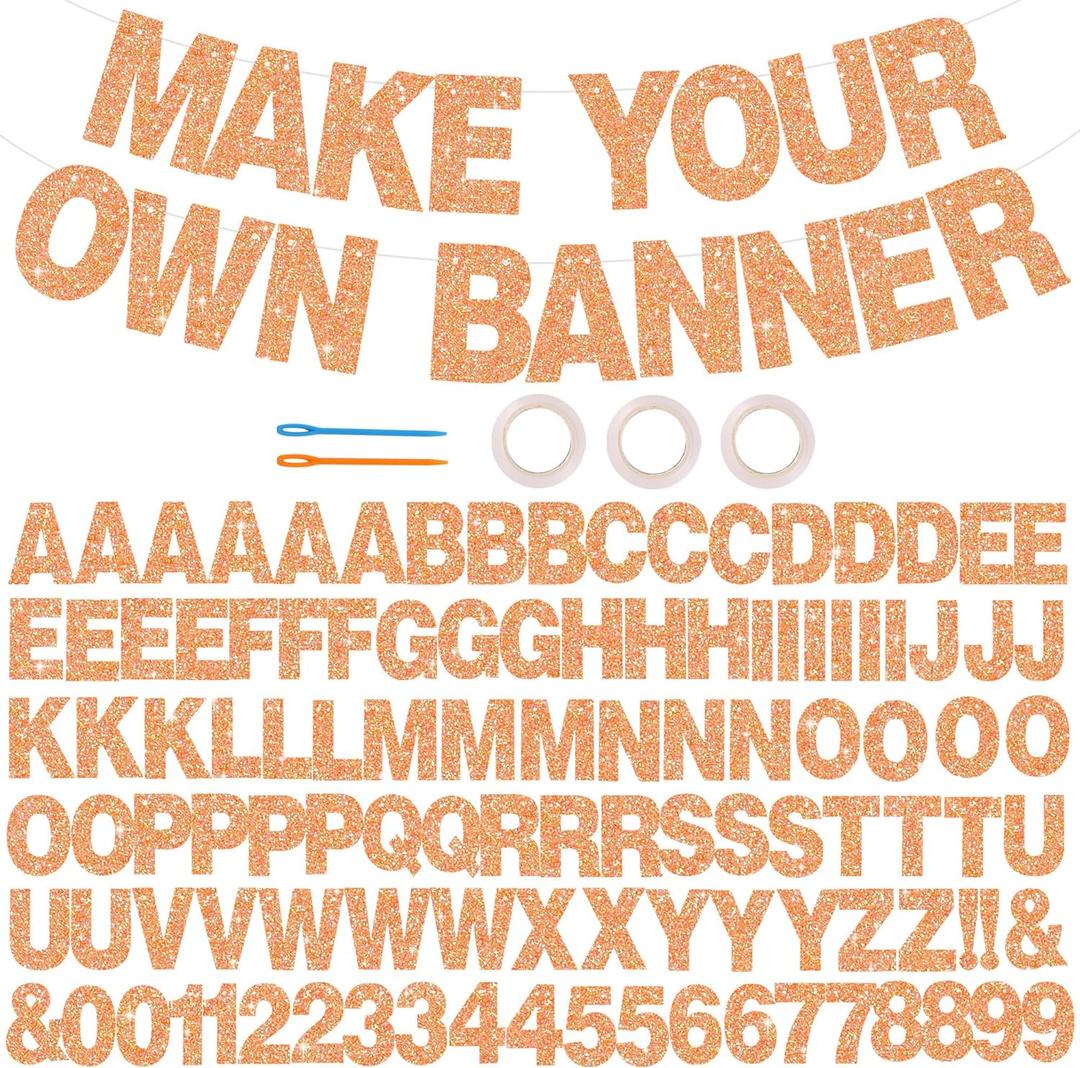 BEISHIDA 116 PCS A-Z DIY Letter Banner Kit Make Your Own Banner Including 111 Letters and Numbers 3 Rope and 2 Threading Device,Customized for Birthday Graduation Wedding Decor Light Orange
