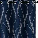Yakamok Blackout Curtains 84 inch Length Living Room Thermal Insulated Silver Wave Line Dots Pattern Curtains Room Darkening Grommet Curtains for Bedroom, Navy, W42 x L84-inch, 2 Panels