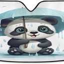 Car Windshield Sun Shade Funny Cute Panda Bear Holding Umbrella Foldable Car Front Windshield Sunshade Blocks UV Rays Sun Visor Sun Heat Protection for Car Truck SUV to Keep Your Vehicle Cool,Small