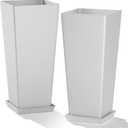24" Tall White Planters for Outdoor Plants Set of 2, Large Flower Pots Planters with Drainage Holes & Tray, Modern Indoor Tapered Tall Planter for Front Porch