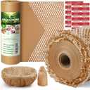 Honeycomb Packing Paper,12 inch x 200 ft Bubble Cushioning Wrap for Packing Moving,Products Gifts Wrapping Paper,Recyclable and Biodegradable Shipping Packing Materials with 20 Fragile Sticker Labels (Brown)