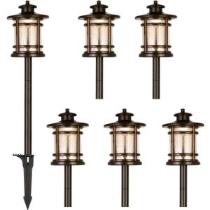 hykolity Low Voltage ORB LED Landscape Path Light with Crackled Glass Shade, 3.4W 155LM 12V-15V Wired Outdoor LED Walkway Light, Die-cast Aluminum Construction, 30-Watt Equivalent, 6 Pack