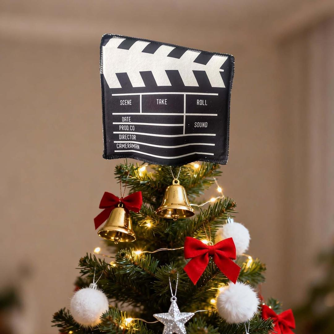 Christmas Tree Topper, 9.2 * 9.8inch Film Clapper Festive Decorations,Large Indoor and Outdoor Christmas Decorations,Santa Hat Tree Topper Christmas Halloween Family Party Ornament