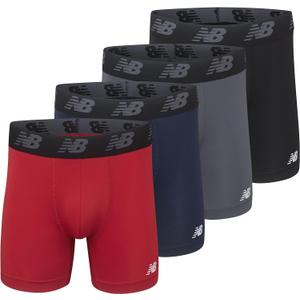 New Balance Men's Mesh 5" No-FLY Boxer Brief (4-Pack) (3X-Large, Pigment/Team Red/Lead/Black)