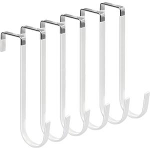 FYY Over the Door Hooks, 6 Pack Upgraded Long Door Hangers Hooks with Rubber Prevent Scratches Heavy Duty Organizer Hooks for Hanging Clothes, Towels, Hats, Coats, Bags White