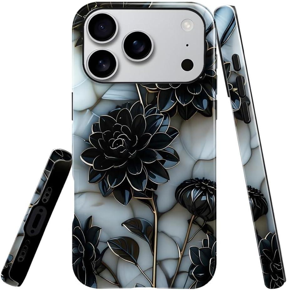 Case for iPhone 17 Pro,Black Dahlia Stained Glass Phone Case Slim Silicone Shockproof Cover for Girls WomenGlossy & Durable