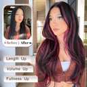 ALXNAN Clip in Hair Extensions,Thick Long Straight Layered Black Mix Rose Pink Highlights 20 Inch Soft Lace Weft Hair Extensions for Women