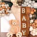 Baby Shower Decorations Baby Boxes with Letters, 4pcs Wood Brown Baby Blocks with Printed Letter, Gender Reveal Decorations, Woodland Baby Shower Girl Boy,Teddy Bear Theme Party