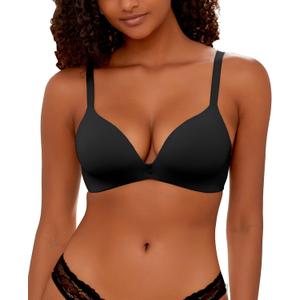 FINETOO Wireless Bras for Women Comfort Full Coverage T-Shirt Bra Lightly Lined Push Up Bra Sexy V-Neck Bralettes for Ladies (40, Black)
