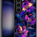 Compatible with Samsung Galaxy S23 Case,Stained Glass Purple Flower Four Corner Airbag Case for Samsung Galaxy S23,Christmas Drop Protection Corner