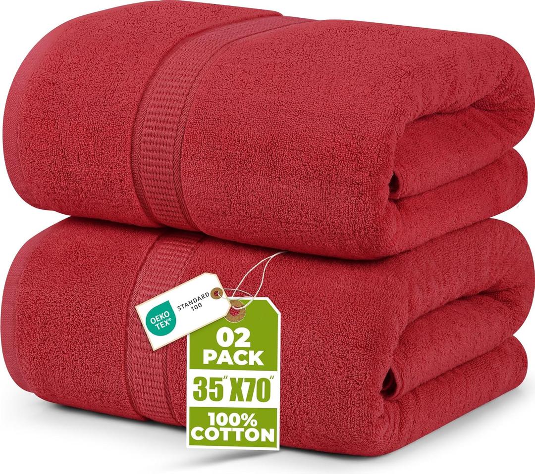 Utopia Towels Luxurious Jumbo Bath Sheet 2 Piece, 600 GSM, 35 by 70 Inches, 100% Ring Spun Cotton, Highly Absorbent and Quick Dry Extra Large Bath Towel, Super Soft Towel, Red