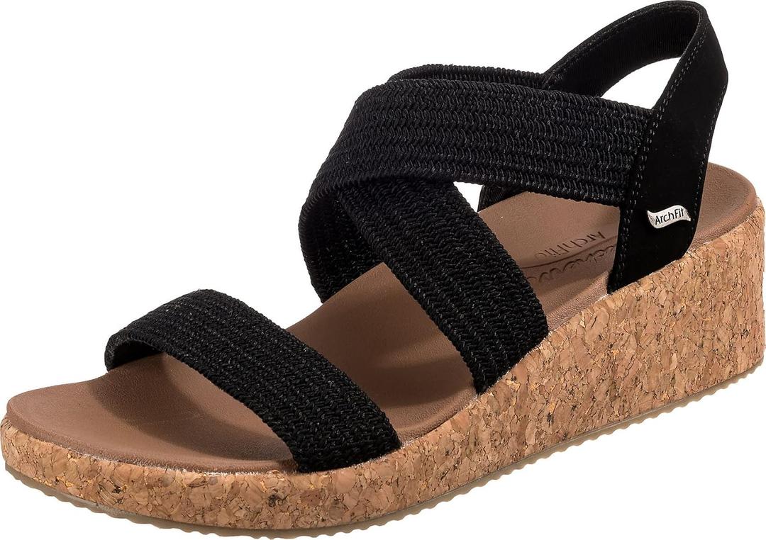 Skechers Women's Arch Fit Beverlee-Love Stays Wedge Sandal,(7, Black)