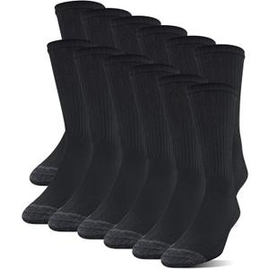 Gildan Men's Polyester Half Cushion Crew Socks (12 Pairs) (Black)