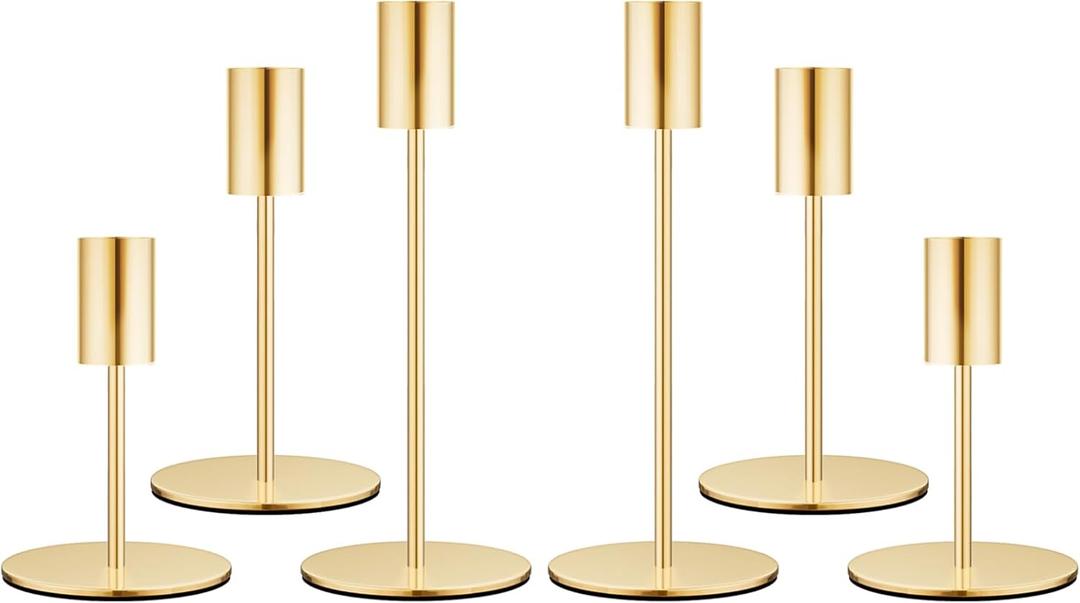 Set of 6 French Gold Taper Candle Holders Candlestick Holders, Decor Candle Stick Candle Holder for Table or Mantel Centerpiece, Wedding, Dinning, Party Home Decor