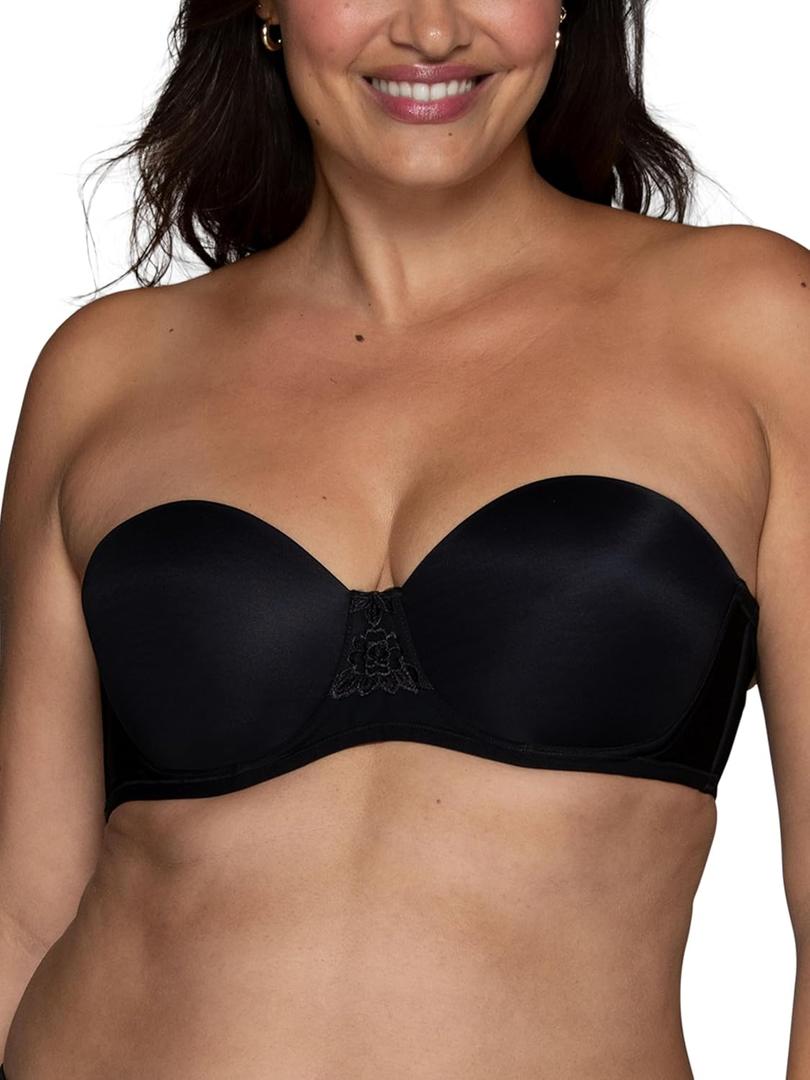 Vanity Fair Women's Beauty Back Smoothing Strapless Bra, 4-Way Stretch Fabric, Lightly Lined Cups up to H (Black, M)
