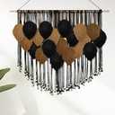 KaloKalo Large Macrame Wall Hanging Boho Tapestry Leaf Feather Wall Decor Art Chic Bohemian Handmade Woven Home Decor Wood Holder Bedroom Living Room Apartment Wedding Party - Black Gold, 43"W x 35"L