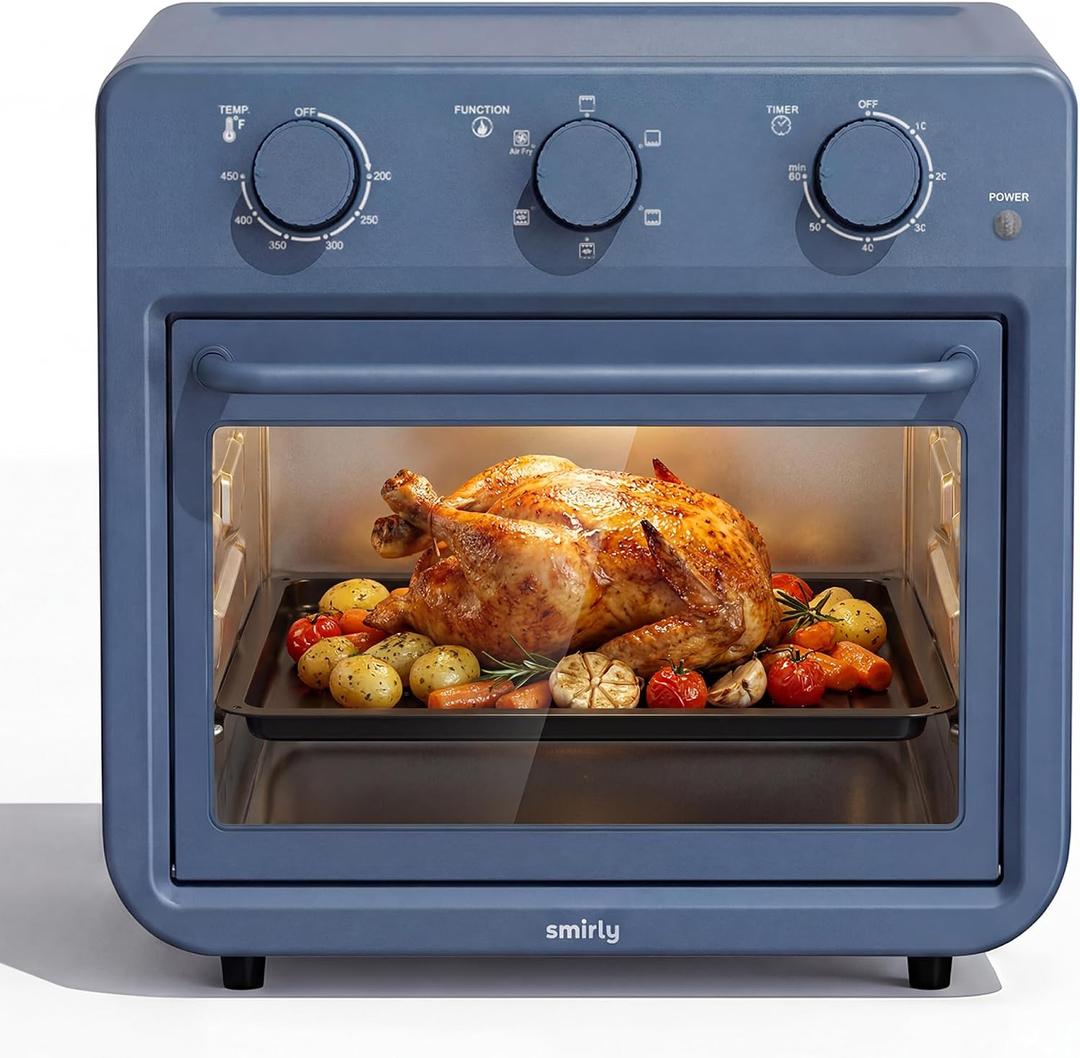 SMIRLY 6-in-1 Air Fryer Toaster Oven Combo, 27QT Convection Oven Countertop, 1800W Oven for Toast, Roast, Bake, Reheat, Broil, Warm, Fits up to a 4 lb Turkey, 12" Pizza, 6 Toast, Blue