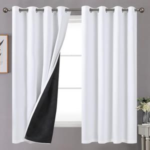 YoungsTex Insulated 100% Blackout Curtains for Bedroom 52 X 63 Inch, Grommet Thermal Black Out Drapes for Living Room Window Full Light Blocking Privacy with Thick Liner, 2 Panels, Pure White