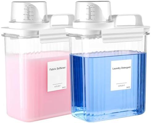 VOTLEVT 64OZ Liquid Laundry Detergent Dispenser, Laundry Soap Dispenser, Clear Plastic Fabric Softener Holder and Container, Laundry Room Organization and Storage, 2 Pack