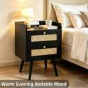 Rattan Nightstands Set of 2, Boho Bedside Table with 2 Drawers, 15.7 x 11.8 x 25 inches