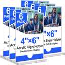 Acrylic Sign Holder 4x6 Vertical Plastic Signs Acrylic Frame Display Signs Table Stand Bulk 6 Pack