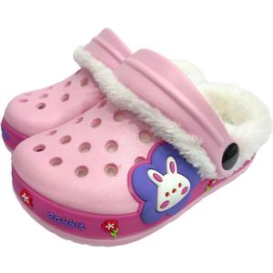 Fur Lined Clogs for Kids : Winter Warm Plush Garden Clogs for Boys Girls Cute Cartoon Lightweight Slip On Indoor Outdoor Garden Shoes with Non-Slip Sole (10.5 Little Kid, Pink)