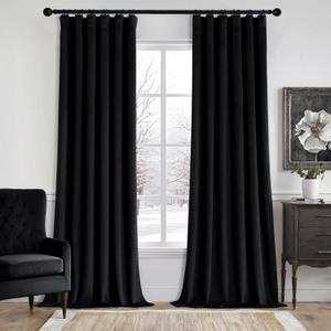 MIULEE Velvet Curtains 96 Inches Long 2 Panels Set for Bedroom, Pinch Pleat Back Tab Thermal Insulated Living Room Darkening Drapes Pleated Blackout Floor to Ceiling Curtains with Hooks, Black