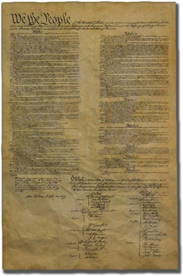 Our Amendments United States Constitution, Authentic Replica Printed on Antiqued Genuine Parchment. 12.5 x 19