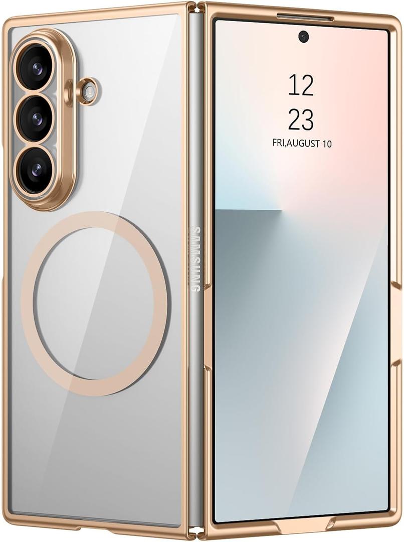 BENTOBEN for Samsung Galaxy Z Fold 7 Case Magnetic, Clear Electroplated [Compatible with MagSafe] Slim Fit Anti-Slip Shockproof Women Men Protective Phone Case for Galaxy Z Fold 7 5G 8.0",Gold