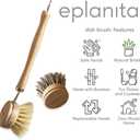 eplanita Natural Dish Brush, 3 Replacement Heads, Kitchen Eco Bamboo Scrubber Brushes, Extra Plant Sponge, Plastic Free Washing Up, Zero Waste Cleaning