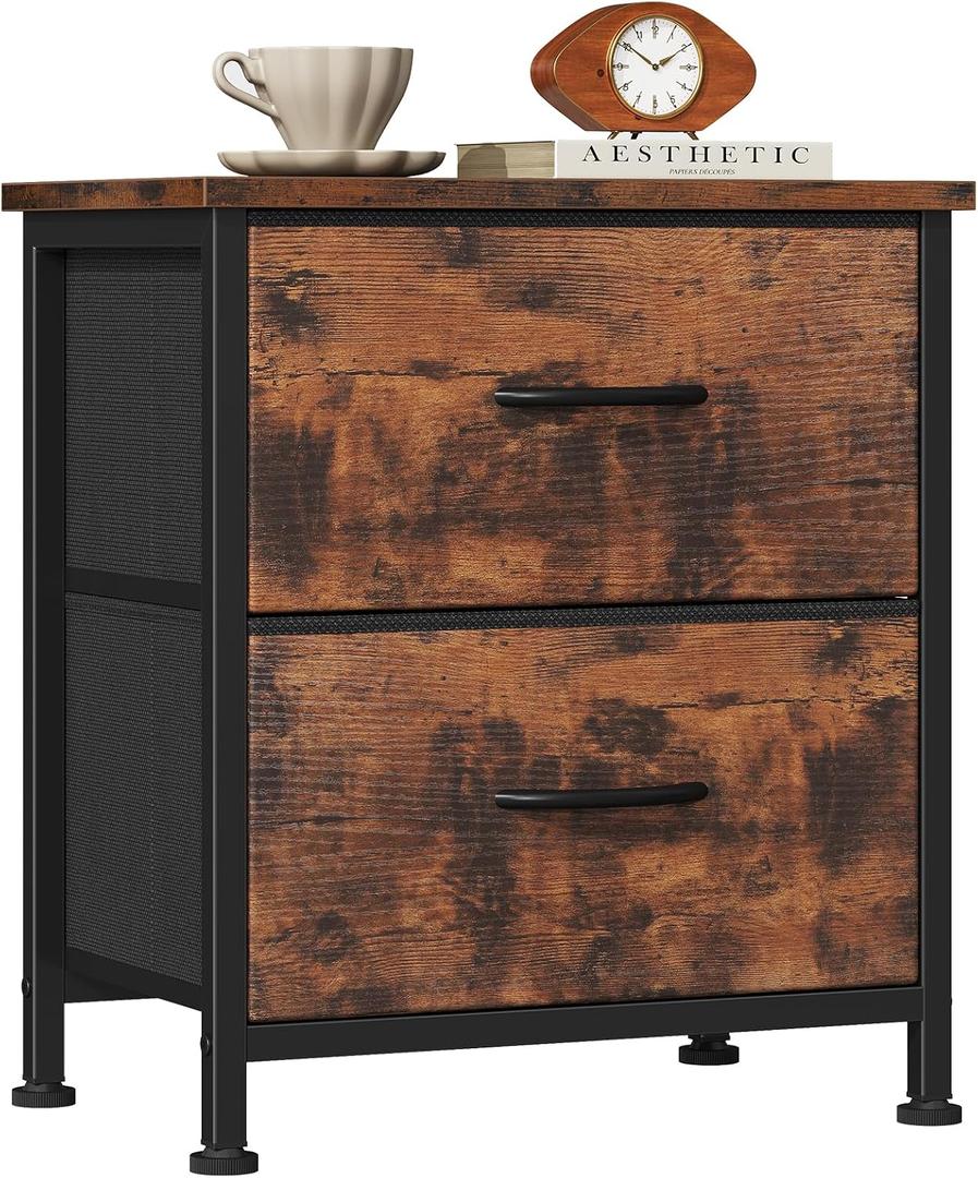 Sweetcrispy Night Stand with 2 Fabric Storage Drawers, Bedside Table, Brown, 11.8"D x 18"W x 20"H , 1 Pack