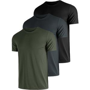 Mens Shirts 3 Pack Dry Fit Tech Moisture Wicking Performance Quick Dry Elastic Athletic Crew Short Sleeve T Shirts (M)