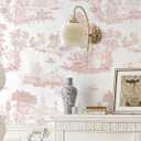 2 x HeloHo Peel and Stick Wallpaper Pink and White Toile Wall Paper Vintage Self Adhesive French Contact Paper Decoral for Bedroom Bathroom Living Room 17.3" X 78.7"