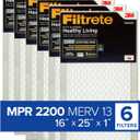 Filtrete 16x25x1 AC Furnace Air Filter, MERV 13, MPR 2200, Elite Allergen, Bacteria & Virus Filter, 3-Month Pleated 1-Inch Electrostatic Air Cleaning Filter, 6-Pack (Actual Size 15.69x24.69x0.78 in)
