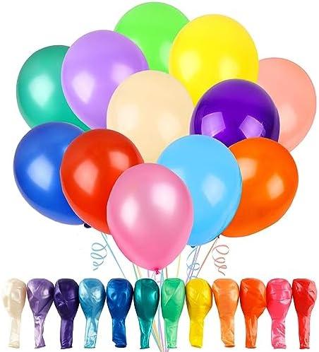 RUBFAC 105 Balloons Assorted Color 12 Inches Rainbow Latex Balloons, 12 Bright Color Party Balloons for Birthday Baby Shower Wedding Party Supplies Arch Garland