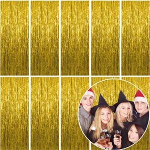 10 Pack Foil Curtain Backdrop Gold Metallic Tinsel Foil Fringe Curtains Photo Booth Props for Birthday Wedding Engagement Baby Shower Bachelorette Christmas Holiday Celebration Party Decorations