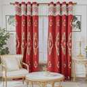 Amidoudou 1 Pair European Luxury Double Layered Flower Curtains Embroidered Curtains with Valance for Living Room Bedroom Balcony (Red,52x84 Inch)