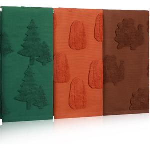 3 Pcs Green 3D Xmas Tree Jacquard Christmas Hand Towels Gift for Bathroom Christmas Tree Turkey Fall Pumpkin Hand Towels Cotton Absorbent Decorative Kitchen Towel Bath Towel Gift