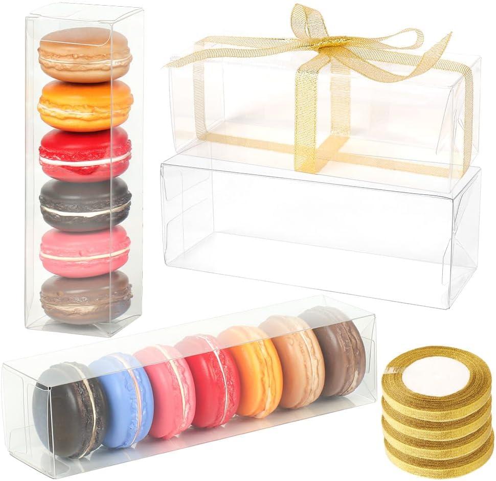 GTYOPR 36PCS 2.2x8.2x2.75 Inches Clear Favor Boxes, Plastic Party Favors Gift Box with Ribbons, Individual Candy Boxes Macaron Treat Cake Dessert