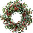 Idyllic Christmas Wreath for Front Door,20" Winter Wreath with Pine Cones Red Berries and Eucalyptus, Winter Decorations for Everyday Farmhouse Window Outdoor/Indoor (Red)
