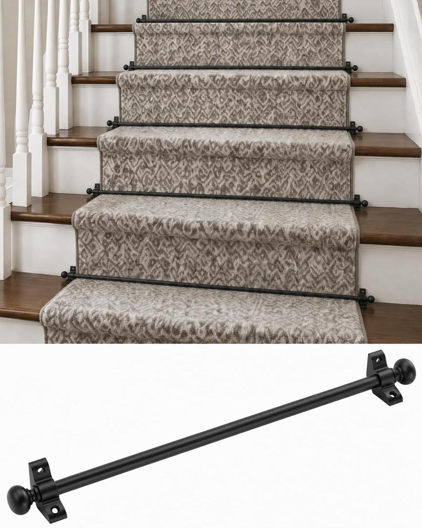 Wesiti 13 Pack Stair Runner Rods Set for Carpet Runners Stair Runner Rods with Brackets and Round Finials Decorative Metal Carpet Rod up to 28/32 inches for Vintage Staircase Decor(Black,28 Inches)
