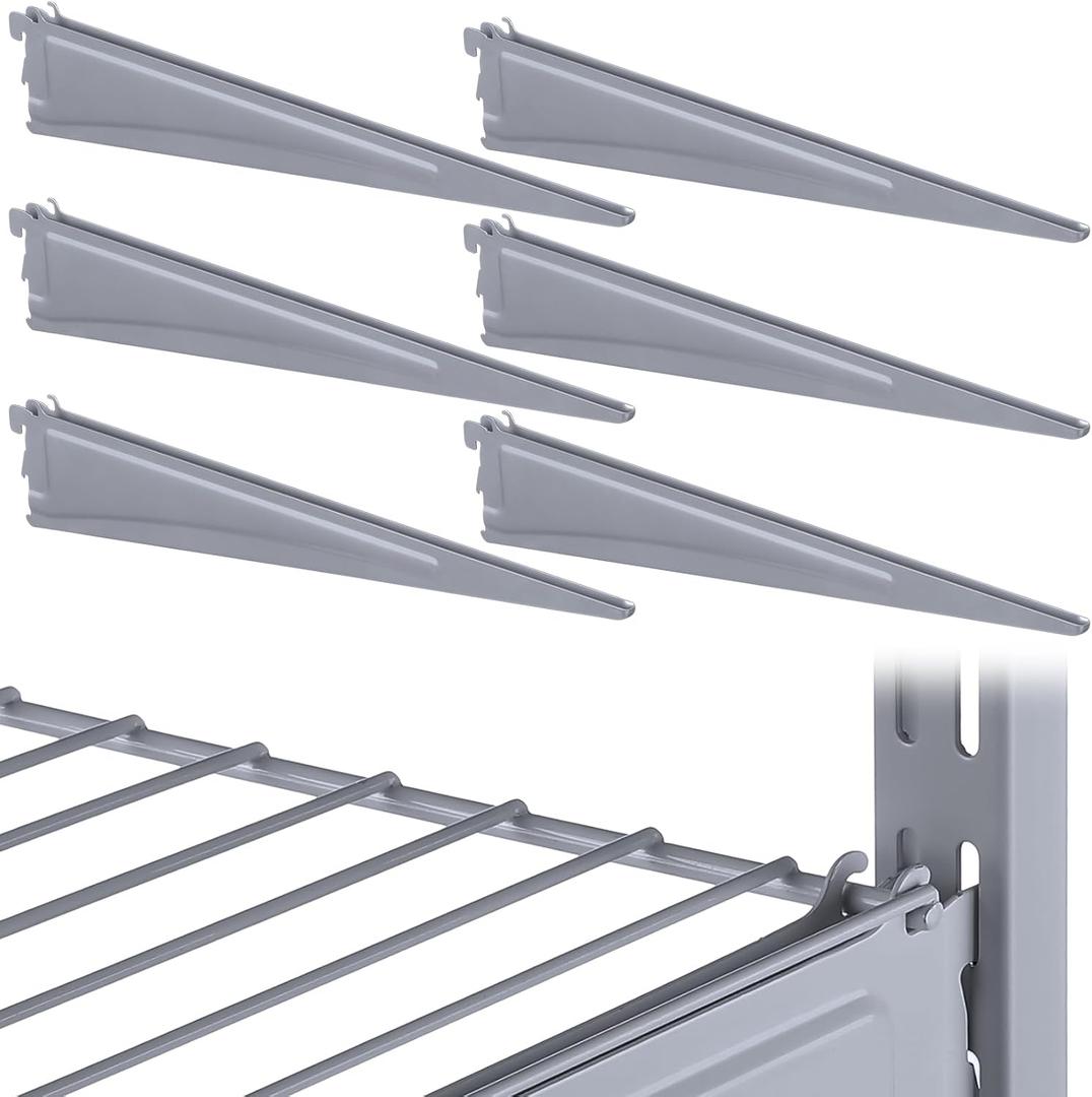 Wonderjune Adjustable Locking Shelf Bracket 16 Inch Shelf Brackets Heavy Duty Wire Shelving Brackets for Deep Wire Shelving Double Track System(Gray,6 Pcs)