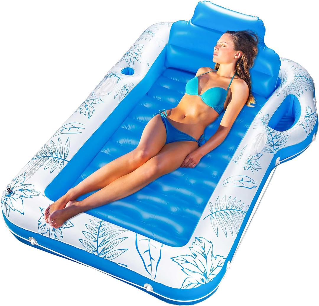 BTSD-home Inflatable Tanning Pool Lounger for Adults, Outdoor Float for Backyards, Beach & Summer Water Parties, Large 70" x 46" Sunbathing (Blue)