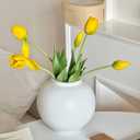 White Ceramic Flower Vase, Decorative Round Vase for Table Shelf Centerpieces Kitchen Living Room Bedroom, Matte White