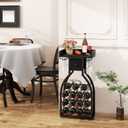 IBUYKE Wine Rack Freestanding Floor,Wine Storage 15 Bottles Bottle Rack with Glass Holders, Mini Bar Wine Cabinet with Storage Drawer for Home Bar Kitchen Dining Room,Black,UTMJ908B