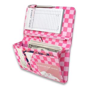 Cute Server Book for Waitress with Zipper & Magnetic Pockets  Retro Checkerboard Guest Check Holder Organizer for Restaurant Waitstaff (Hot Pink, Large)