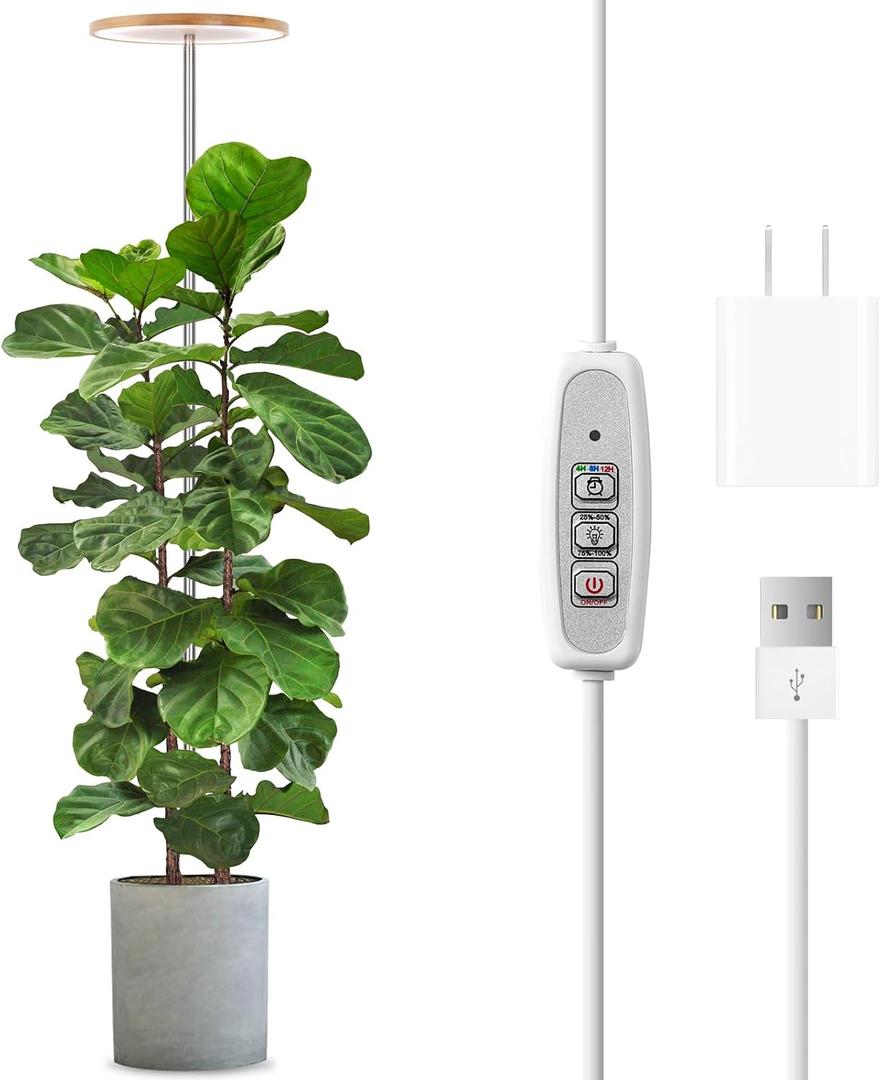 LORDEM Bamboo Grow Light, Full Spectrum LED Plant Grow Light, Height Adjustable Growing Lamp with Auto Timer 4H/8H/12H, 4 Dimmable Levels, Ideal for Large Tall Plants (Bamboo-6.3in)