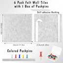 Large Cork Board 36" x 24", 6 Pack Felt Bulletin Board with 30 Pushpins, Cork Boards Alternative with Self-Adhesive Strips, Felt Wall Tiles Pin Boards for Walls Office Home School Decor-Light Gray