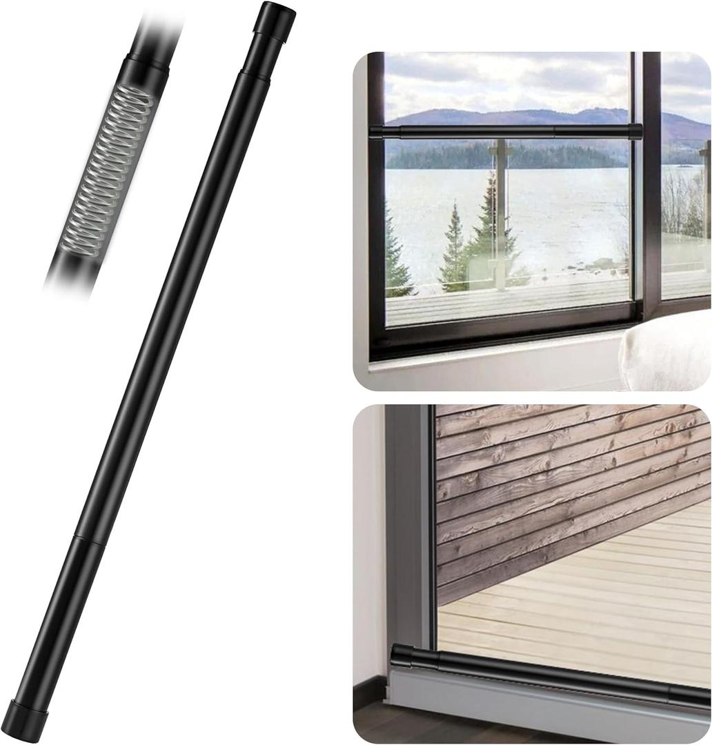 Sliding Door Security Bar, 17-46 Inches Adjustable Patio Door Security Bar, Matte Black Sliding Door Lock Bar with Rubber Tips, 1 Inch Diameter Window Security Bar for Home